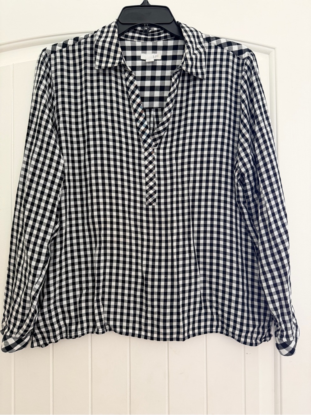 J.Jill Black & White Gingham Blouse size Medium Petite